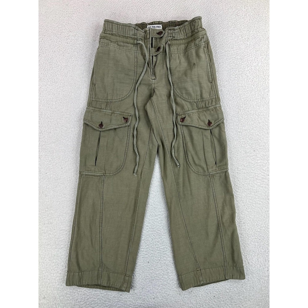 We The Free Cargo Pants Womens XS Green Cotton Twill Relaxed Straight Pockets